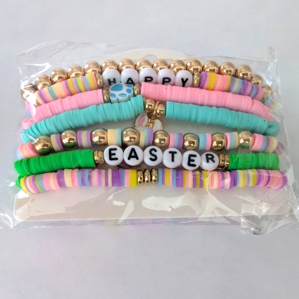 Heishi Surfer Bracelets Set for Women Girls Clay Beaded 7 piece